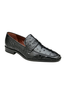 Black Ostrich Quill Penny Espada Dress Loafer | Belvedere Dress Shoes Collection | Sam's Tailoring Fine Men's Clothing