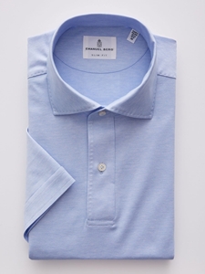 Blue Premium Jersey Knit Short Sleeve Polo | Emanuel Berg Polos | Sam's Tailoring Fine Men Clothing