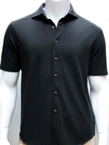 Robert Talbott Black Wide Spread Shirt Front Polo PK323B1N-01 - Polos & Tees | Sam's Tailoring Fine Men's Clothing