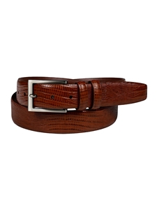 Cognac Lizard Embossed Calfskin Dress Casual Belt | Torino Leather Dress Casual Belts Collection | Sam's Tailoring Fine Men's Clothing