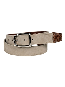 Tundra Suede Calfskin With Crocodile-Embossed Calfskin Tabs Belt | Torino Leather Cool Casual Belts Collection | Sam's Tailoring Fine Men's Clothing
