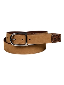 Sunset Tan Suede Calfskin With Crocodile-Embossed Calfskin Tabs Belt | Torino Leather Cool Casual Belts Collection | Sam's Tailoring Fine Men's Clothing | Torino Leather Cool Casual Belts Collection | Sam's Tailoring Fine Men's Clothing