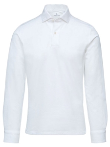 White Jacquard Luxe Long Sleeve Knit Men's Polo | Emanuel Berg Polos Collection | Sam's Tailoring Fine Men's Clothing