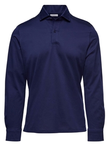 Navy Jacquard Luxe Long Sleeve Knit Men's Polo | Emanuel Berg Polos Collection | Sam's Tailoring Fine Men's Clothing