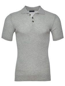 Light Grey Short Sleeve Ribbed Buttons Men's Polo | Emanuel Berg Polos Collection | Sam's Tailoring Fine Men's Clothing