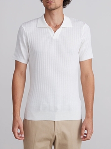 White Vertical Structure Short Sleeve Ribbed Men's Polo | Emanuel Berg Polos Collection | Sam's Tailoring Fine Men's Clothing
