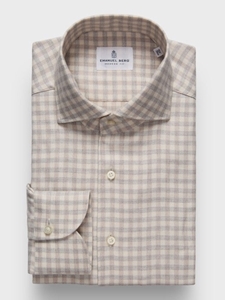 Light Beige Cotton Lyocell Luxe Flannel Checked Shirt | Emanuel Berg Casual Shirts Collection | Sam's Tailoring Fine Men's Clothing