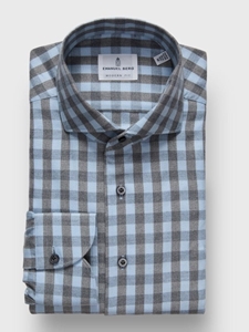 Light Pastel Blue Cotton Lyocell Luxe Flannel Checked Shirt | Emanuel Berg Casual Shirts Collection | Sam's Tailoring Fine Men's Clothing