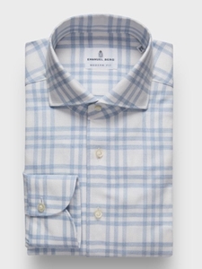 Sky Blue Cotton Luxe Flannel Twill Checked Men's Shirt | Emanuel Berg Casual Shirts Collection | Sam's Tailoring Fine Men's Clothing