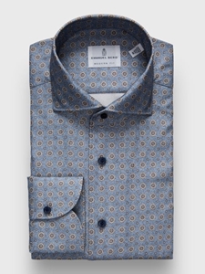 Medium Blue Cotton Luxe Flannel Geometric Men's Shirt | Emanuel Berg Casual Shirts Collection | Sam's Tailoring Fine Men's Clothing