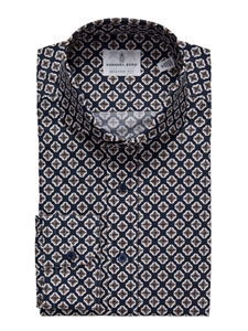 Dark Navy Printed Poplin Stretch Sport Casual Shirt | Emanuel Berg Casual Shirts Collection | Sam's Tailoring Fine Men's Clothing