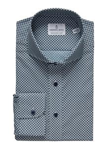 Navy Printed Poplin Stretch Sport Casual Shirt | Emanuel Berg Casual Shirts Collection | Sam's Tailoring Fine Men's Clothing