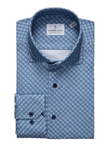 Medium Blue Modern 4 Flex Stretch Knit Men's Shirt | Emanuel Berg Casual Shirts Collection | Sam's Tailoring Fine Men's Clothing