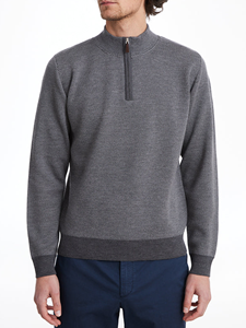 Dark Grey Light Gauge HighNeck Jacquard Zipper Sweater | Emanuel Berg Sweaters Collection | Sam's Tailoring Fine Men Clothing