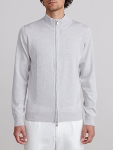Light Grey Full Zipper Luxury Men's Cardigan | Emanuel Berg Cardigan Collection | Sam's Tailoring Fine Men Clothing