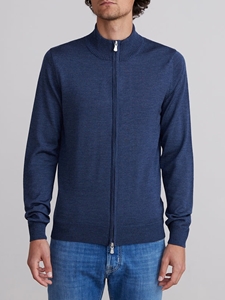 Navy Full Zipper Luxury Fine Men's Cardigan | Emanuel Berg Cardigans Collection | Sam's Tailoring Fine Men Clothing