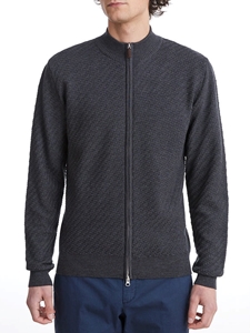 Medium Grey Light Gauge Structured Zipper Men's Cardigan | Emanuel Berg Cardigans Collection | Sam's Tailoring Fine Men Clothing