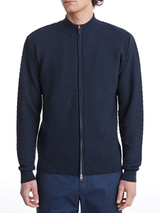 Navy Light Guage Structured Zipper Men's Cardigan | Emanuel Berg Cardigans Collection | Sam's Tailoring Fine Men Clothing