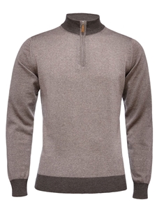 Beige Light Gauge HighNeck Men's Zipper Sweater | Emanuel Berg Sweaters Collection | Sam's Tailoring Fine Men Clothing