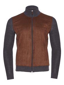 Light Grey Premium Luxury Suede Front Cardigan | Emanuel Berg Cardigans Collection | Sam's Tailoring Fine Men Clothing