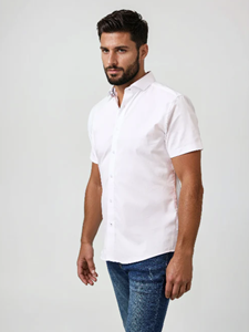 White Edge Monarch Short Sleeve Men Shirt  | Stone Rose Short Sleeve Shirts Collection | Sam's Tailoring Fine Men Clothing