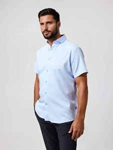 Light Blue Edge Monarch Short Sleeve Men Shirt | Stone Rose Short Sleeve Shirts Collection | Sam's Tailoring Fine Men Clothing