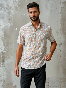 Copper Watercolor Short Sleeve Men'S Shirt | Stone Rose Short Sleeve Shirts Collection | Sam's Tailoring Fine Men Clothing
