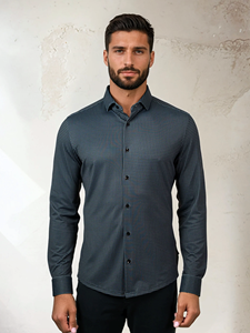 Dark Grey Micro Houndstooth Men'S Apex Shirt | Stone Rose Shirts Collection | Sam's Tailoring Fine Men Clothing