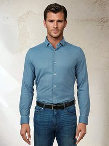 Medium Blue Micro Houndstooth Apex Men'S Shirt | Stone Rose Shirts Collection | Sam's Tailoring Fine Men Clothing