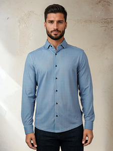 Dark Navy Interlinked Motif Long Sleeve Apex Shirt | Stone Rose Shirts Collection | Sam's Tailoring Fine Men Clothing