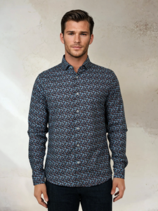 Dark Navy Snowbrush Printed Long Sleeve Nova Shirt | Stone Rose Shirts Collection | Sam's Tailoring Fine Men Clothing