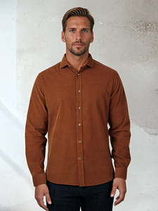 Medium Brown Corduroy Long Sleeve Traverse Men Shirt | Stone Rose Shirts Collection | Sam's Tailoring Fine Men Clothing