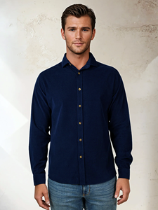 Dark Navy Corduroy Long Sleeve Traverse Men Shirt | Stone Rose Shirts Collection | Sam's Tailoring Fine Men Clothing