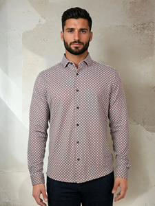 Dark Pink Brilliant Cut Geo Long Sleeve Apex Shirt | Stone Rose Shirts Collection | Sam's Tailoring Fine Men Clothing