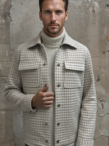 Light Beige Knit Houndstooth Men Hunter Jacket | Stone Rose Jackets Collection | Sam's Tailoring Fine Men Clothing