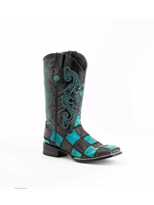 Black/Teal Grain Leather Patchwork Men's Boot | Ferrini Men's Boots | Sam's Tailoring Fine Men Clothing