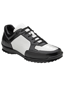 Black/White Ostrich & Italian Leather Corvo Shoe | Belvedere Casual Shoes | Sam's Tailoring Fine Men's Clothing