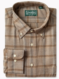 Tan Shadow Plaid Long Sleeve Men's Shirt | Gitman Shirts Collection | Sam's Tailoring Fine Men Clothing