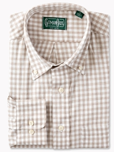 Tan Brushed Twill Check Long Sleeve Men Shirt | Gitman Shirts Collection | Sam's Tailoring Fine Men Clothing