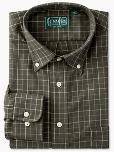 Olive Checked Twill Long Sleeve Men's  | Gitman Shirts Collection | Sam's Tailoring Fine Men Clothing
