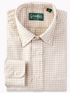 Tan Merino Gingham Men Long Sleeve Shirt  | Gitman Shirts Collection | Sam's Tailoring Fine Men Clothing