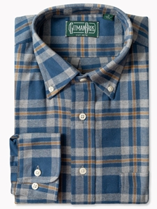 Blue Brushed Twill Check Long Sleeve Shirt | Gitman Shirts Collection | Sam's Tailoring Fine Men Clothing