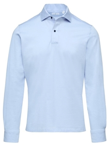 Light Pastel Blue Jacquard Luxe Long Sleeve Knit Polo | Emanuel Berg Polos Collection | Sam's Tailoring Fine Men Clothing