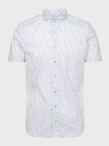 White Printed Poplin Stretch Short Sleeve Sport Casual Shirt | Emanuel Berg Short Sleeve Shirts Collection | Sam's Tailoring Fine Men Clothing