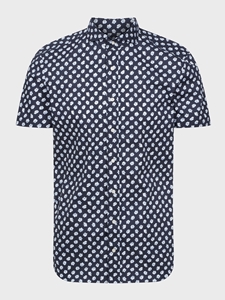 Navy Printed Poplin Stretch Short Sleeve Sport Casual Shirt | Emanuel Berg Short Sleeve Shirts Collection | Sam's Tailoring Fine Men Clothing