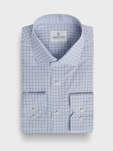 Blue Checked Cotton Poplin Sport Luxury Dress Shirt | Emanuel Berg Business Shirts Collection | Sam's Tailoring Fine Men Clothing