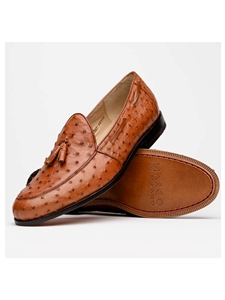 Cognac Genuine Ostrich Quill Men's Tassel Loafer | Marco Di Milano Loafers Collection | Sam's Tailoring Fine Men's Clothing