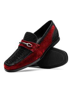 Black/Red Suede Ostrich Leg Men's Loafer | Marco Di Milano Loafers Collection | Sam's Tailoring Fine Men's Clothing