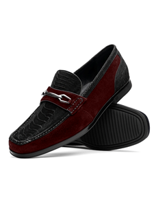 Black/Wine Suede Ostrich Leg Men's Loafer | Marco Di Milano Loafers Collection | Sam's Tailoring Fine Men's Clothing