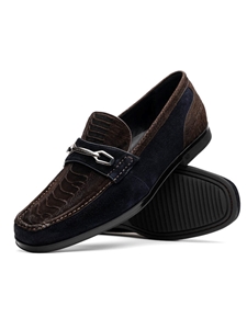Brown/Navy Suede Ostrich Leg Men's Loafer | Marco Di Milano Loafers Collection | Sam's Tailoring Fine Men's Clothing